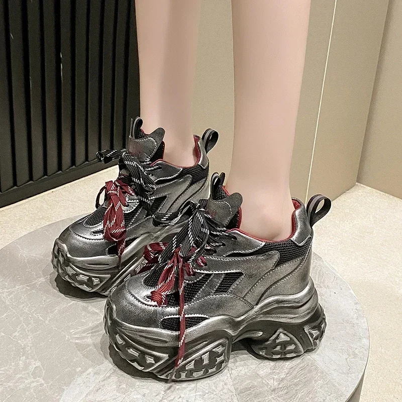 Женские кроссовки на высокой платформе 10 см Повседневная дышащая спортивная