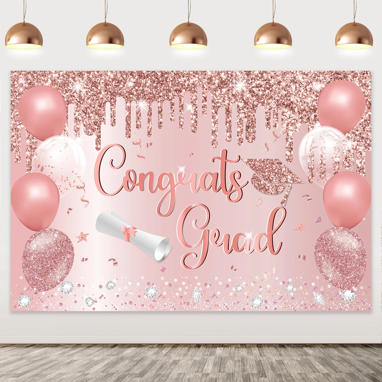 Фоны для выпускного 5*3 фута 2024 розовое золото