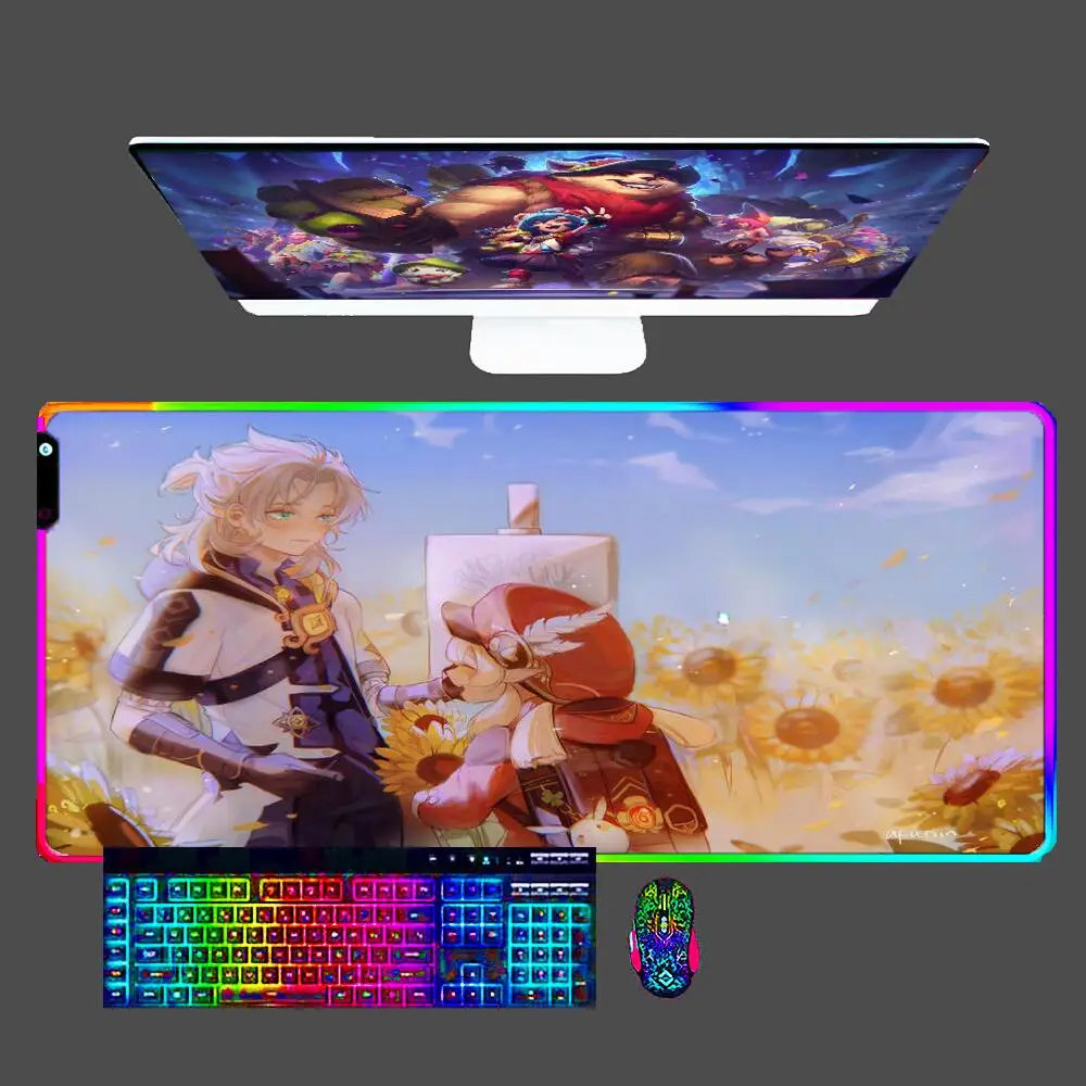 

Albedo Genshin Impact RGB Mouse Pad Gaming Accessories PC Gamer Computer LED Desk Mat xxl Laptop Varmilo Keyboard Mousepad 90x40