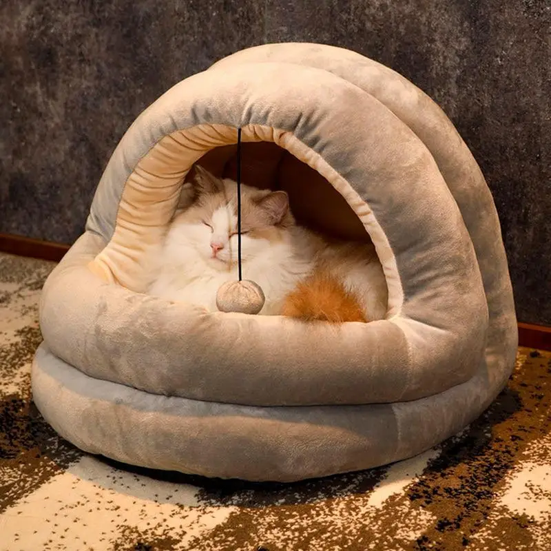 

Pet Dog Cat Bed Round Plush Cat Self Warming Bed House Soft Long Plush Bed For Small Dog Cat Nest Pet Sleeping Cave Cushion