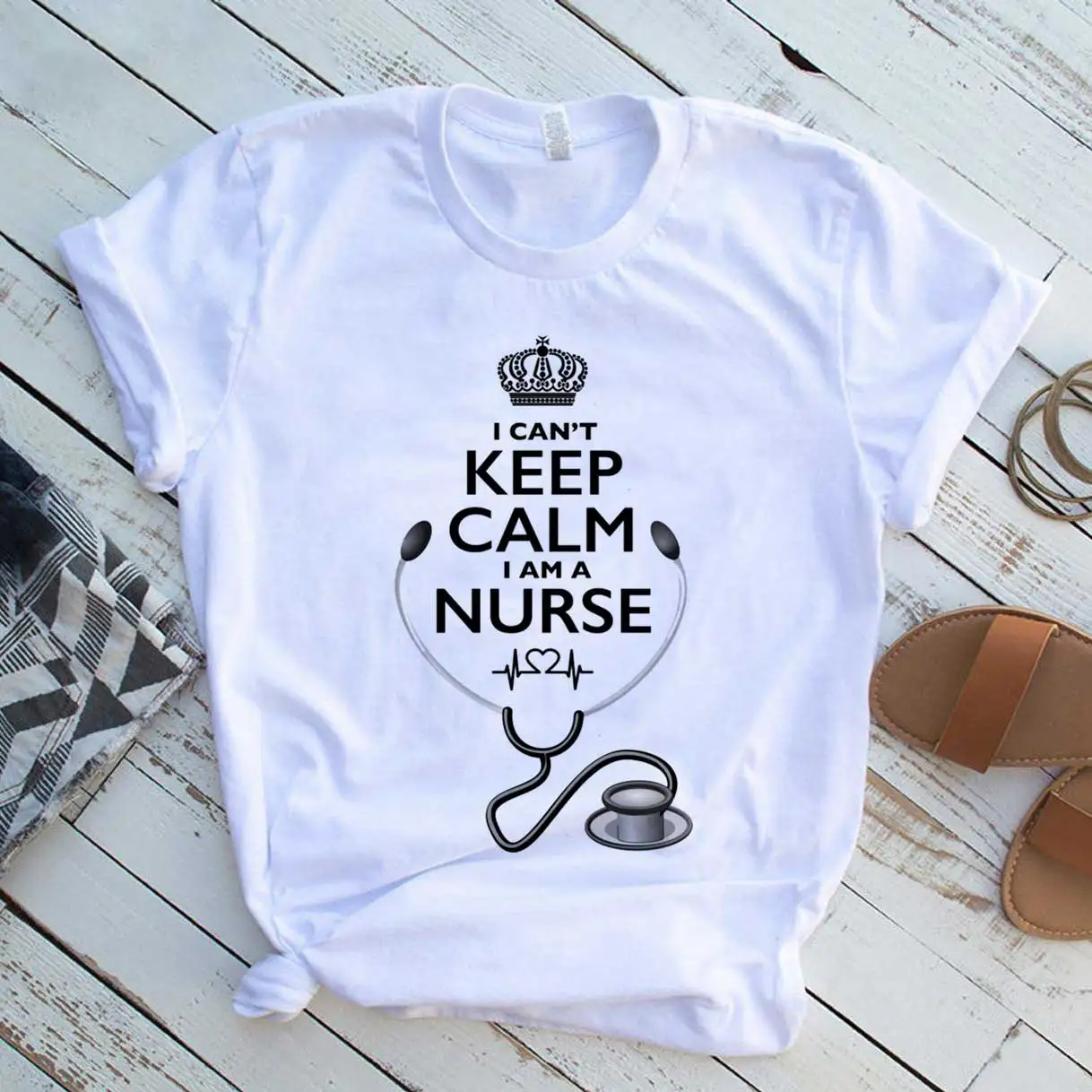 

Keep Calm I am Nurse White Print Women T-shirt Girl Vintage Tops Tee Female Harajuku Clothing Streetwear,Drop Ship