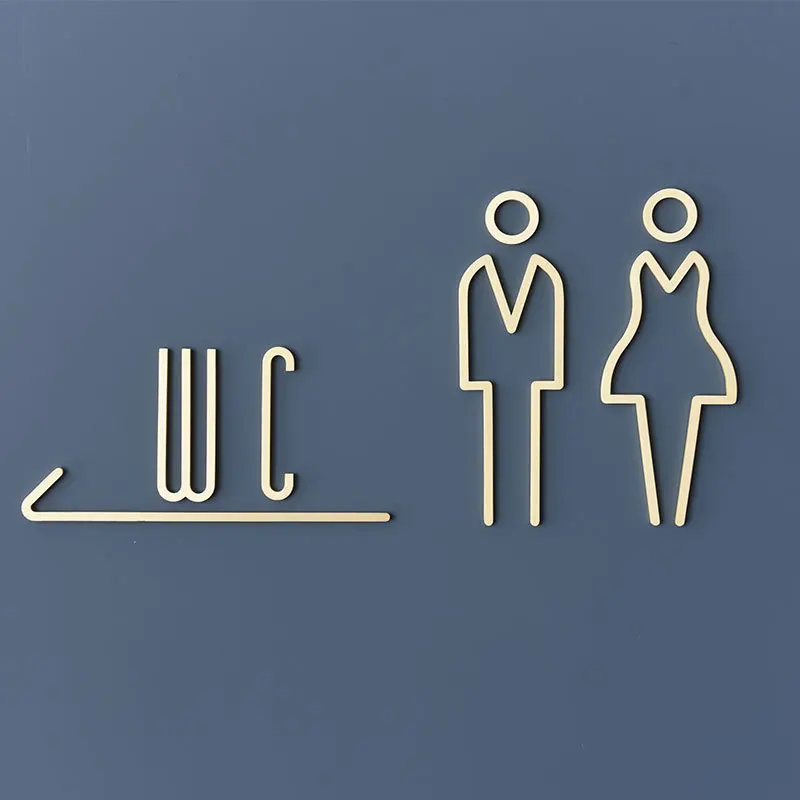 

Brass Solid And Creative Logos Toilet Prompt Door Identification Three-dimensional Signs Women's Bathroom Toilet Men's Signs