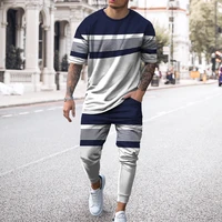 patchwork quick drying t shirt high quality mens cloting set oversized graphic pattern vintage tees and pants male suit