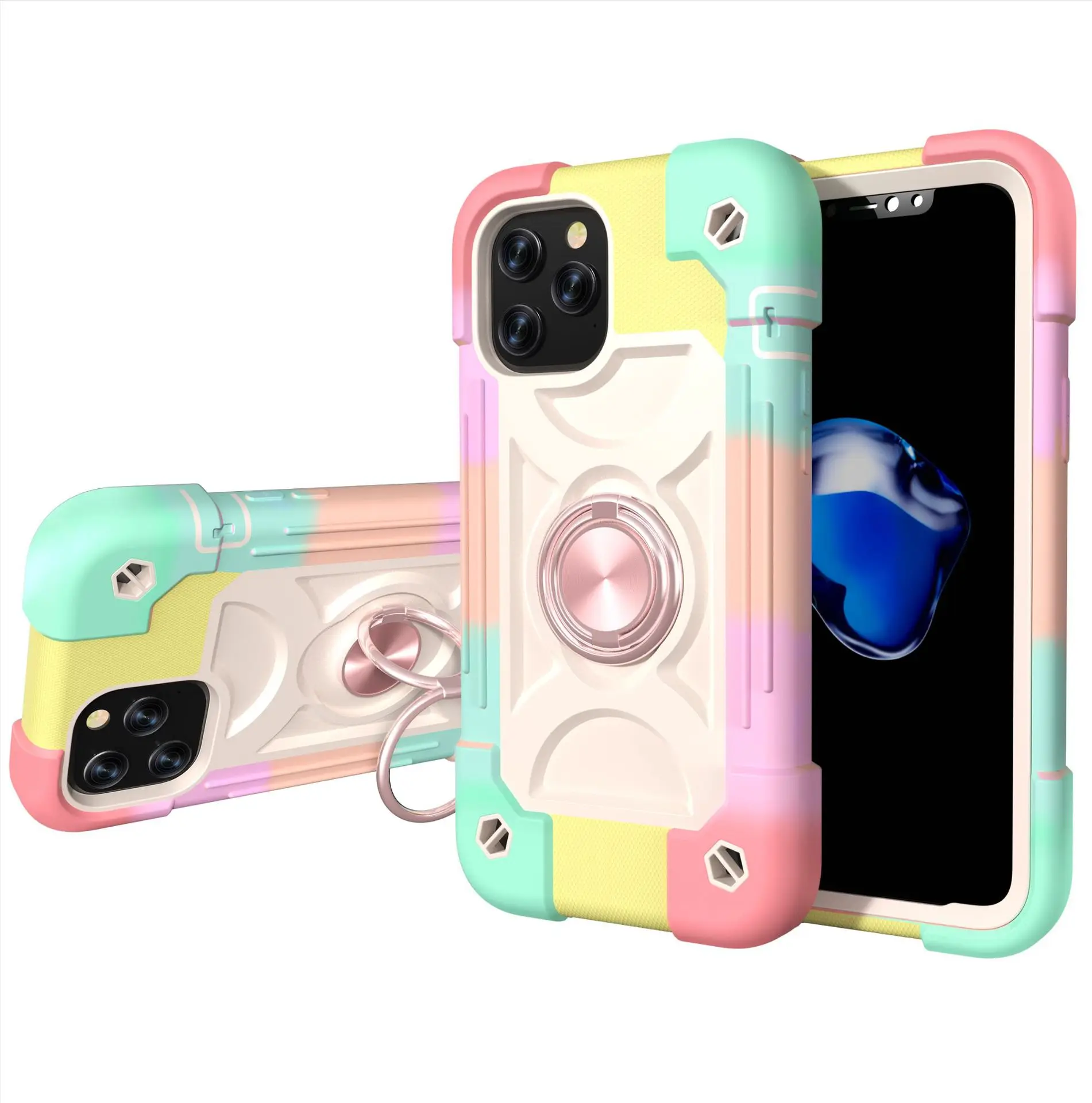 

Чехол для смартфона iPhone 12 13 Pro Max 12 7 8 Plus, Цветной силиконовый чехол с тремя кольцами, защитный чехол для телефона из поликарбоната с защитой о...