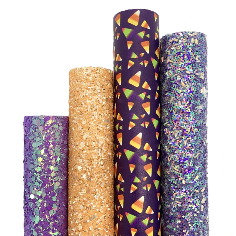 4 шт./компл. фиолетовая оранжевая блестящая виниловая ткань, сочетающаяся с конфетными коронами, искусственная кожа с принтом для бантов, серьги «сделай сам» 21x29 см Q105