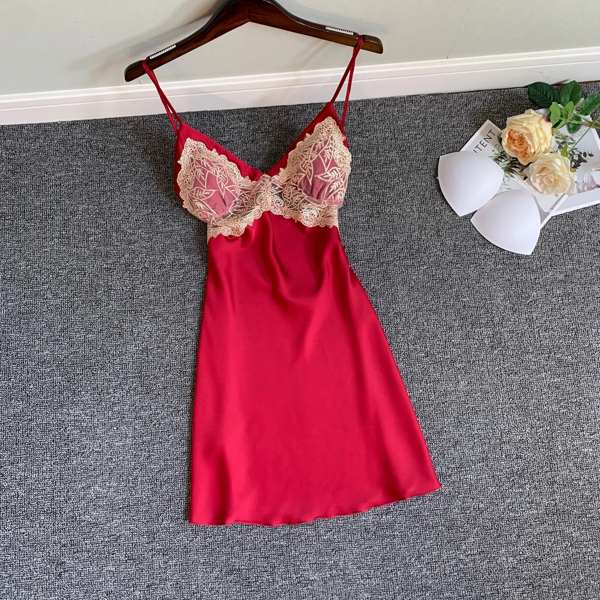 

Summer New Women Sleepwear Intimate Lingerie Satin Spaghetti Strap Nightgown Nightdress Lace Sleep Dress Lounge Wear Homewear