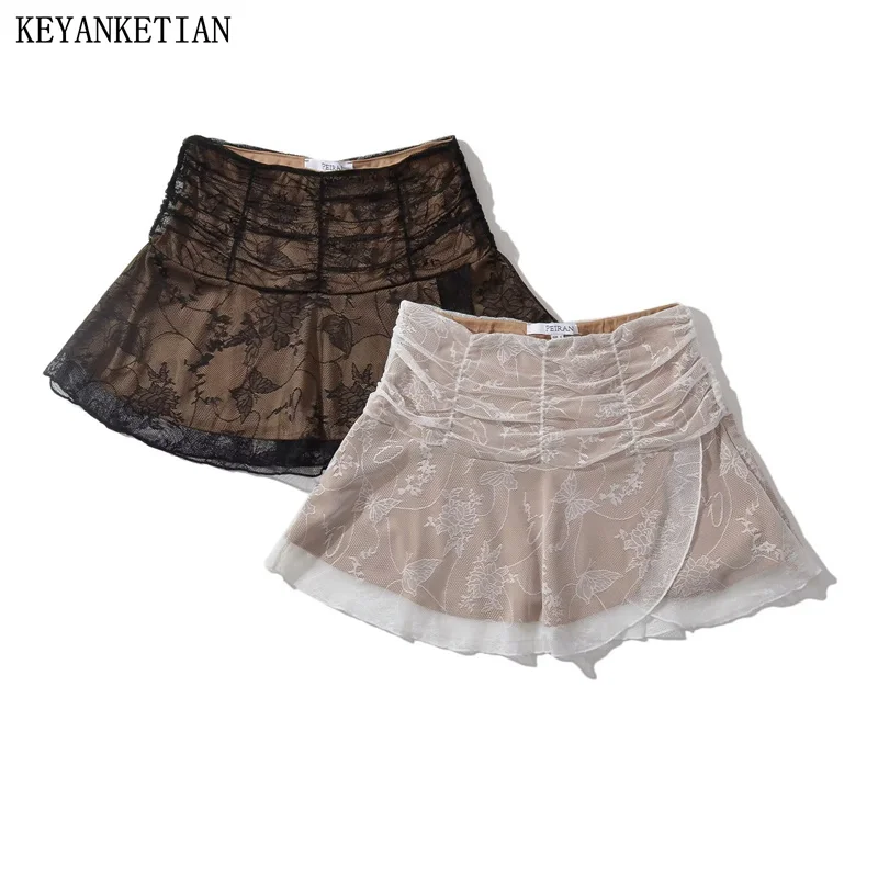 

Новая женская юбка трапециевидной формы KEYANKETIAN с вышивкой из жаккарда, со складками, эластичным поясом