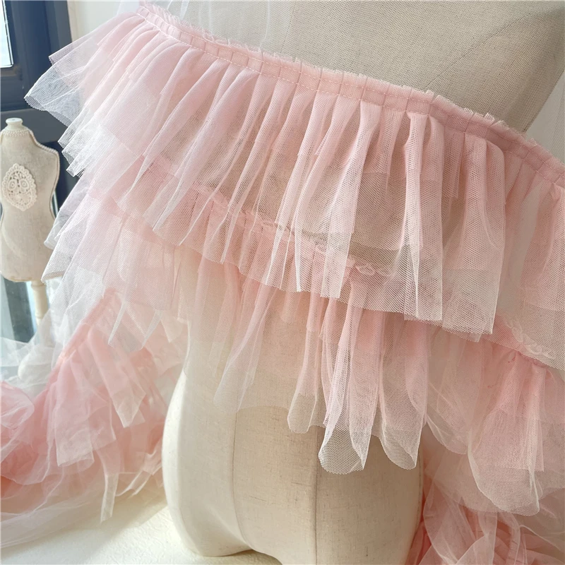 

24CM Wide Tulle Six Layers Pleated Mesh Fabric Embroidery Fringe Ribbon Lace Collar Edge Ruffle Trim Dress Guipure Sewing Decor