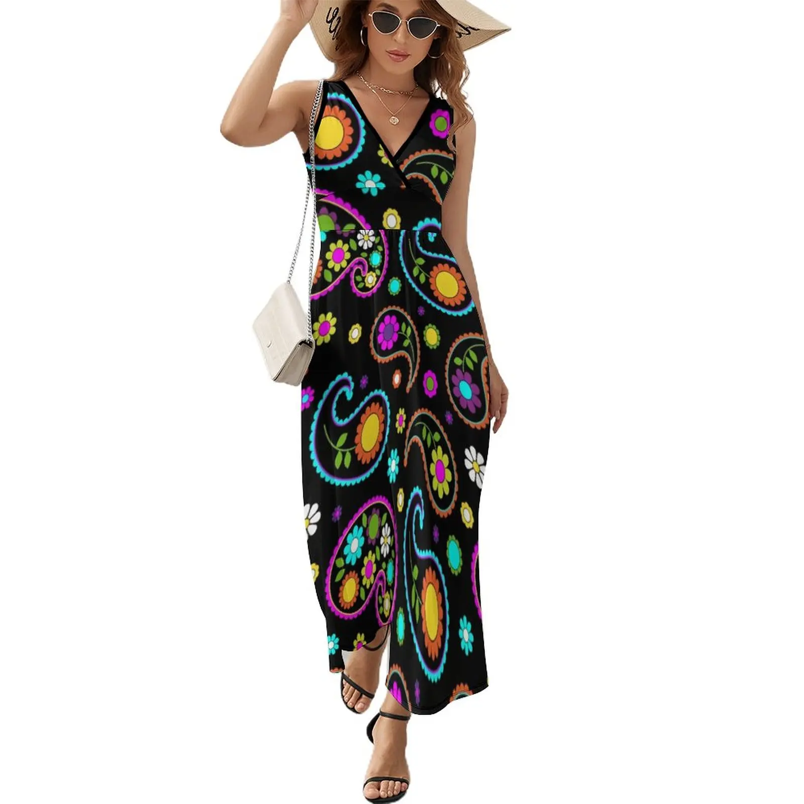 

Retro Groovy Hippy Dress Paisley Floral Print Fashion Boho Beach Long Dresses Female Kawaii Maxi Dress Graphic Vestidos Gift