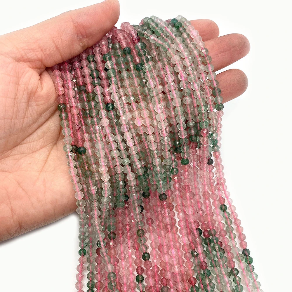 

Natural Stone Gradient Pink Crystal Faceted Beads 2-4mm Green Ghost Charm DIY Necklace Earrings Bracelet Jewelry Accessories