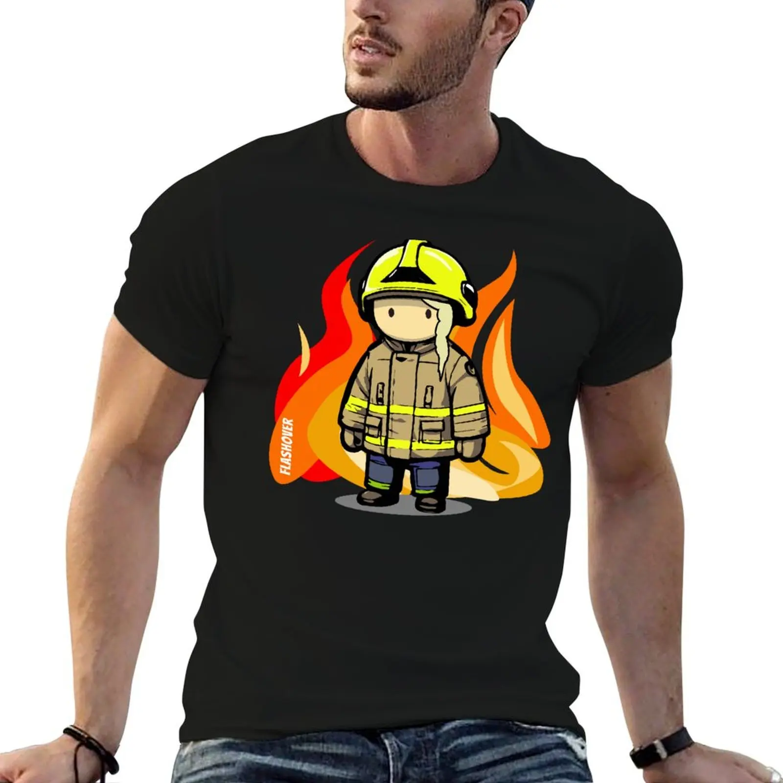 Фото Женская футболка Urban Firefighter - большой дизайн (светлые волосы), футболка с аниме, мужские футболки, хлопковая футболка №4