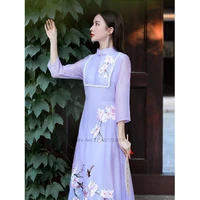 2022 oriental dress qipao chinese traditional chiffon cheongsam dress flower embroidery dress women elegant party dress qipao