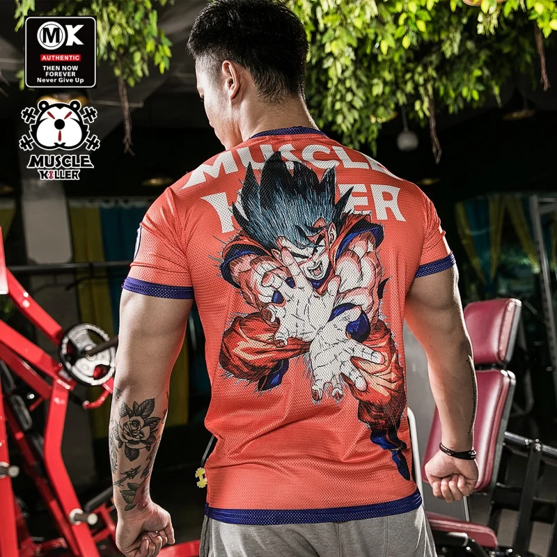 

Muscle Killer Wukong Mesh Ice Silk Breathable Short Sleeve Fitness Sports Half Sleeve Men's Summer Training Clothing