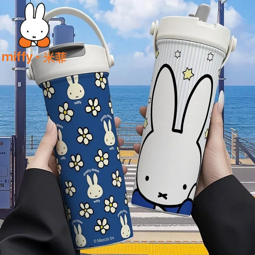 Фото Термос-кружка Miffy Rabbit с двумя соломинками, большой емкости, портативная, для кофе и чая, для офиса и улицы №5