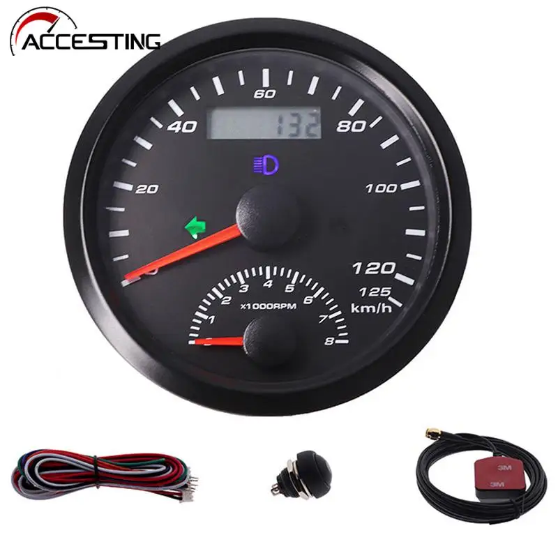 

85mm GPS Speedometer 125Km/h 200Km/h Odometer With 0-8000RPM Tachometer Left Right High Beam Alarm With GPS Antenna Mileage