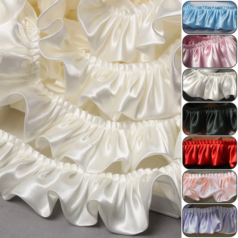 

10m Shiny Satin Pleated Ribbon Fabric Ruffle Lace Edge Trim Hem For DIY Crafts Clothing Baby Dress Bouquet Home Curtain Textile