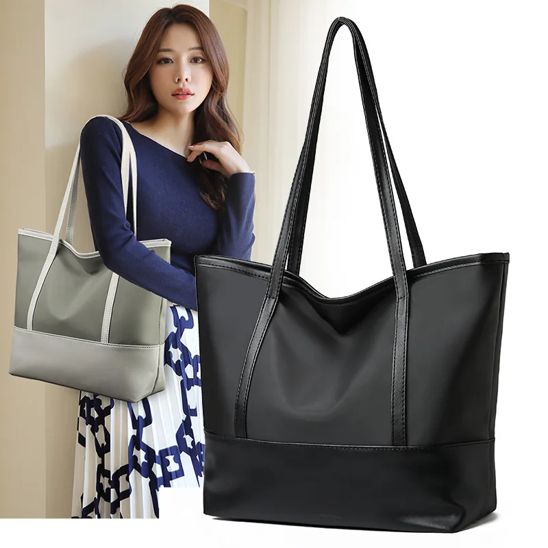 

2022 Women's Bag New Shoulder Bag Fashion Simple Oxford Cloth Tote Large Capacity Mom Shopping Bag For Women Black Handbag