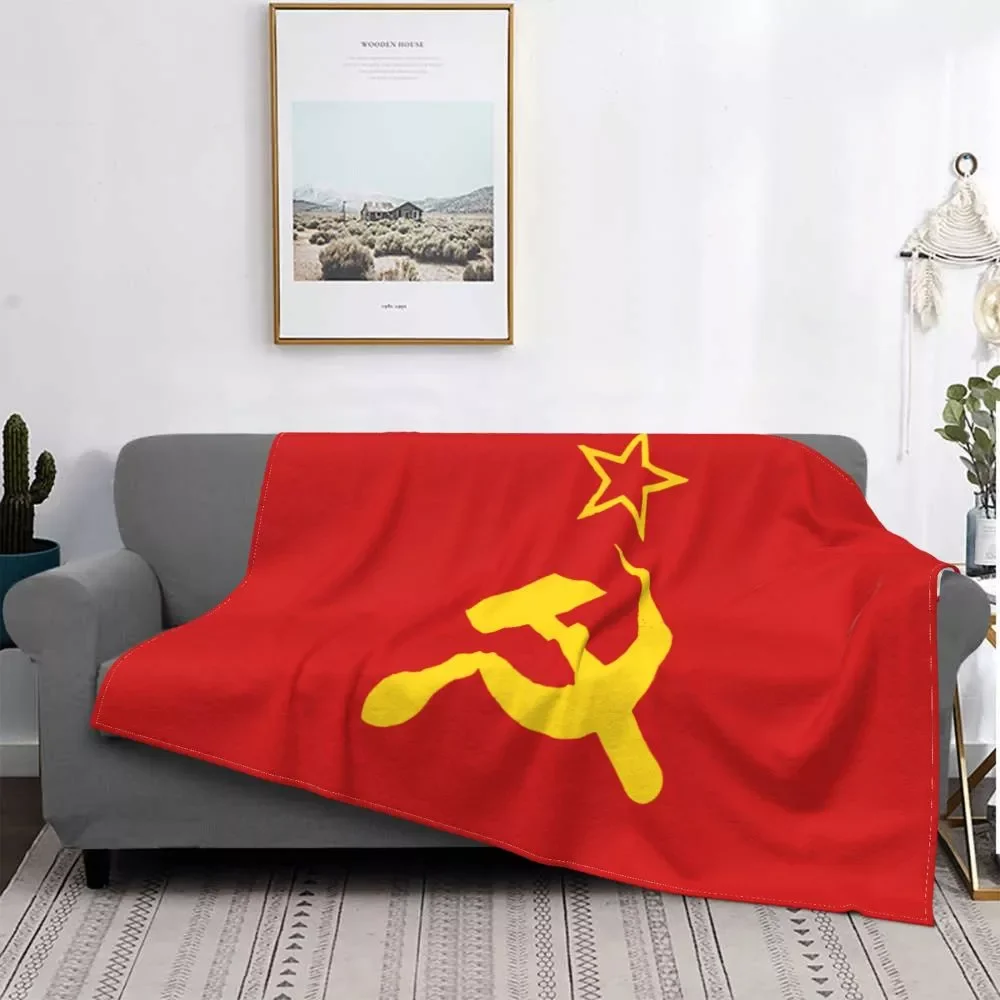 

NEW2023 USSR Hammer And Sickle CCCP Russian Soviet Flag Blanket Cover Plush Throw Blanket Bedroom Sofa Portable Soft Warm Bedspr