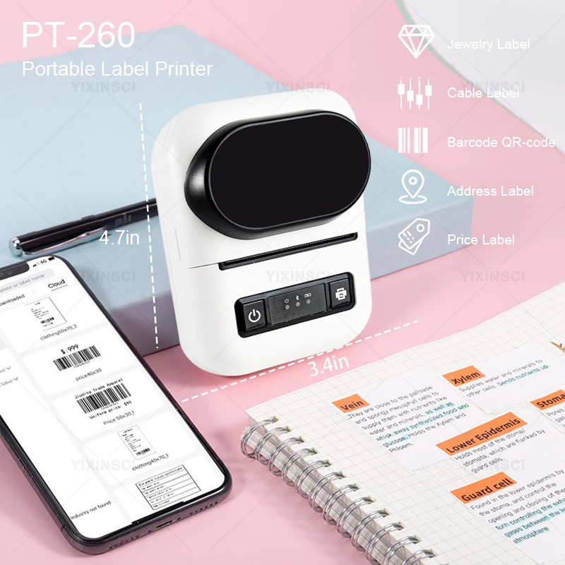 PT-260 принтер для этикеток портативный карманный термопринтер Bluetooth мобильный