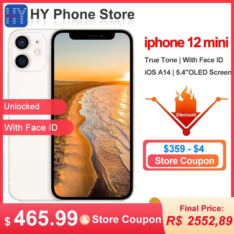 Разблокированный смартфон Apple iPhone 12 mini 64 ГБ/128 ГБ/256 Гб ПЗУ A14 Bionic chip 4G LTE экран 5 4
