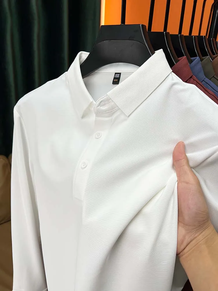 

Мужская модная брендовая рубашка-поло с длинным рукавом и отложным воротником