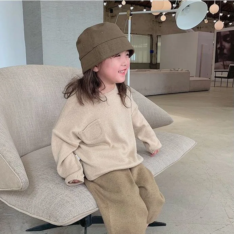 

Summer 2023 Children's Wear Girls' Fashion Solid Long Sleeve T-shirt