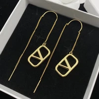 hot selling fashion original luxury brand simple metal letter earring long drop ear wire tassel earring party gifts