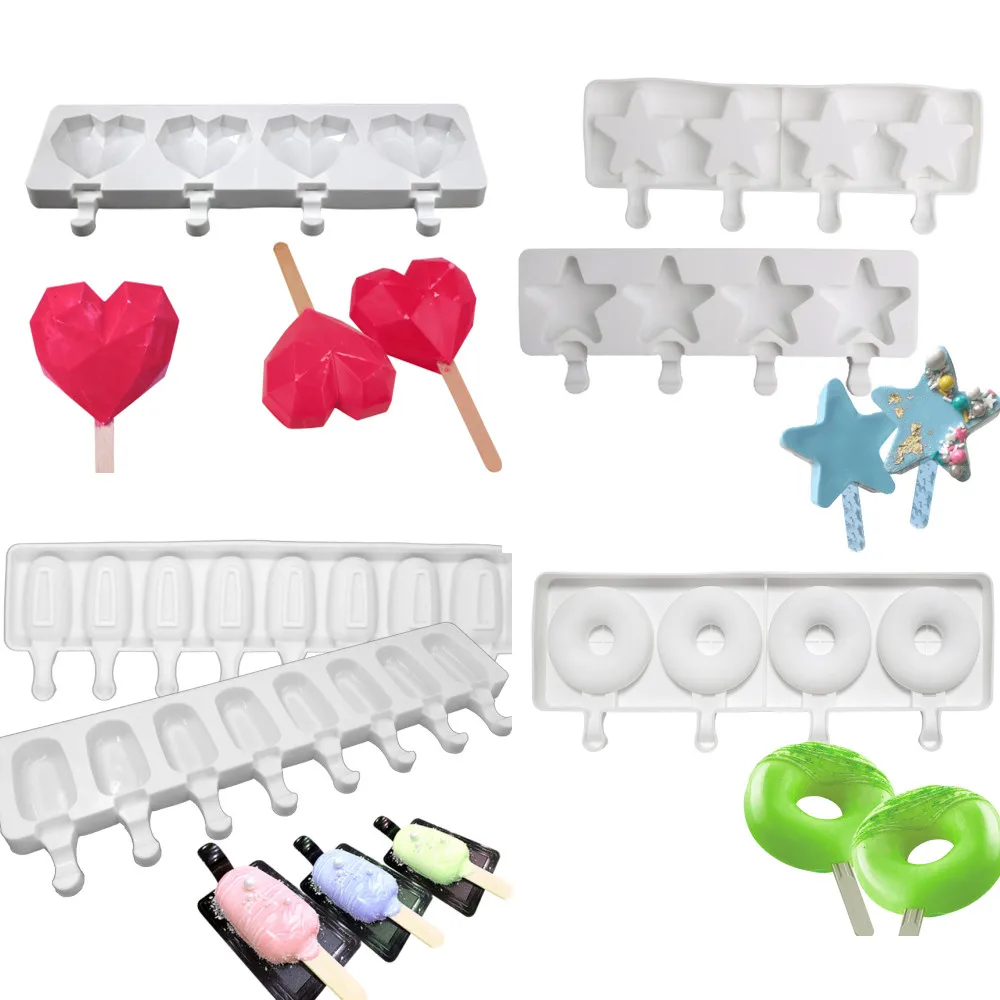 

Popsicle Mold Elliptical Heart Shape Diy Chocolate Pastry Silicone Mold Pentagram Ice Cream Makers Eco-friendly Ice Cream Mold