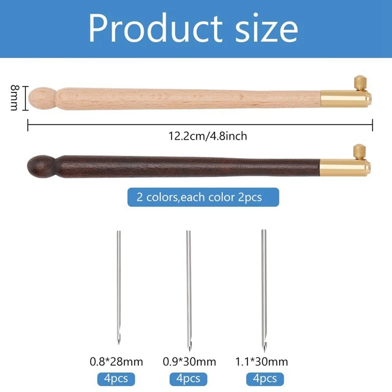 4 Pcs Tambour Hooks Kit With 12 Needles Embroidery Crochet Wooden Handle Sequin Beads Needle Set