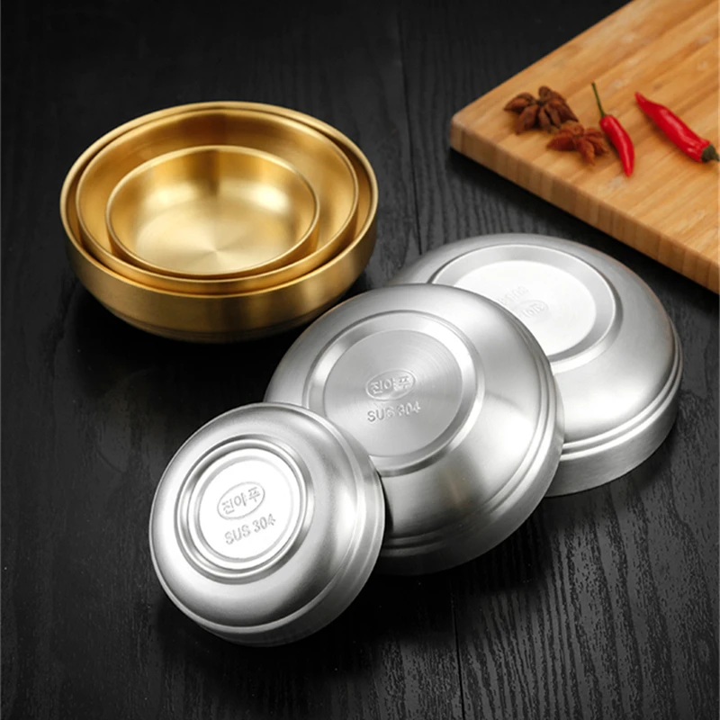 

304 Stainless Steel Rice Salad Bowl Kitchen Double Layer Ramen Kimchi Seasoning Sugar Bowls Sauce Dish Container Food Tableware