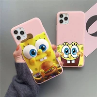cute spongebob phone case for iphone 13 12 11 pro max mini xs 8 7 6 6s plus x se 2020 xr matte candy pink silicone cover