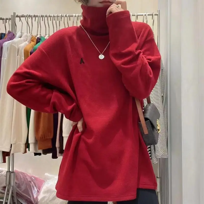 Женская бархатная длинная футболка с высоким воротником простые корейские