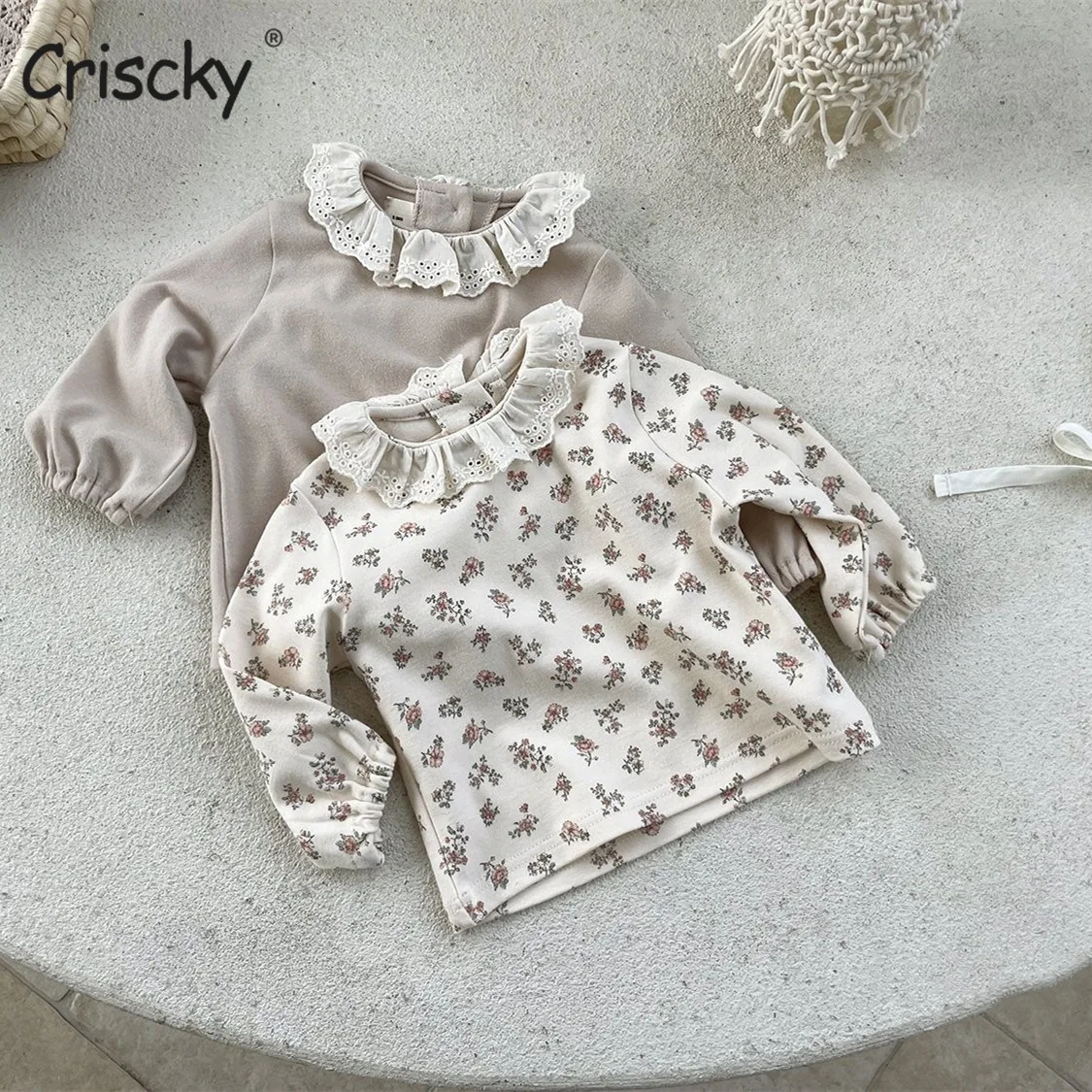 

Criscky Summer New T-shirt Fashion Printing Girls Tshirts O Neck Long Sleeve Korean Flowers Nice Summer Spring Kids Tshirt