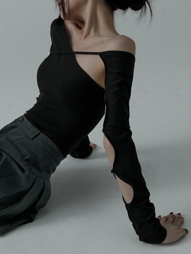 Уличная одежда футболки с открытыми плечами однотонные винтажные повседневные