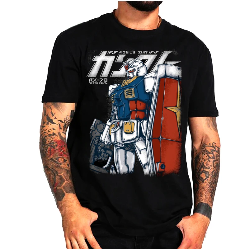 

Anime Gundam Tshirt Men Fashion Unisex T-shirt Black O-Neck Casual streetwear camisetas de manga curta camiseta print hombre