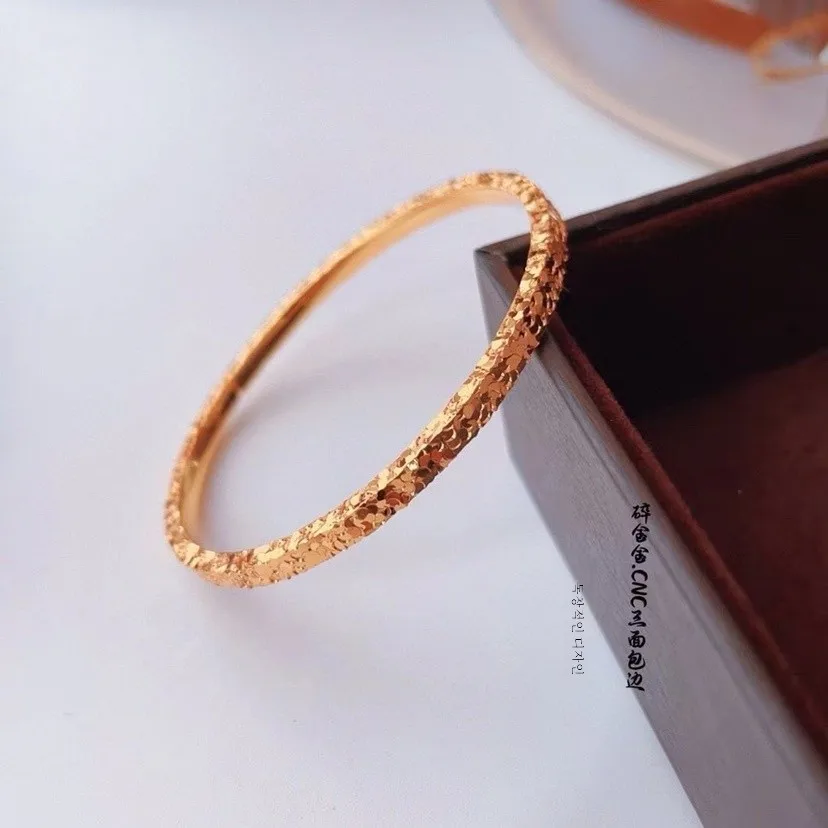 Three-Sided Gold Broken Ice Silver Bracelet Pure 9999 Solid Sterling Women