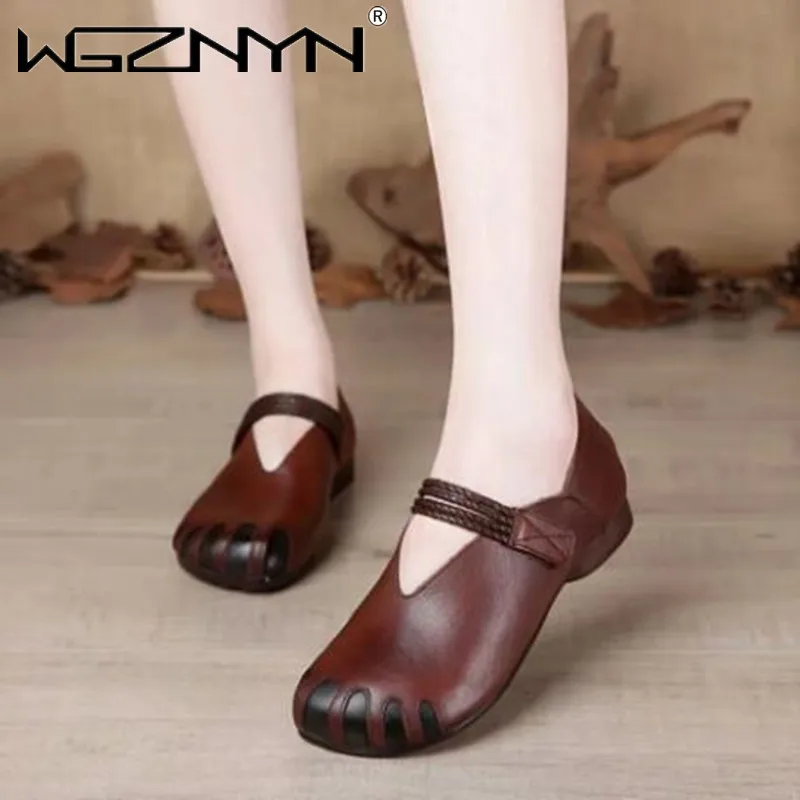 Женские туфли ручной работы из натуральной кожи на плоской подошве осень 2022 |