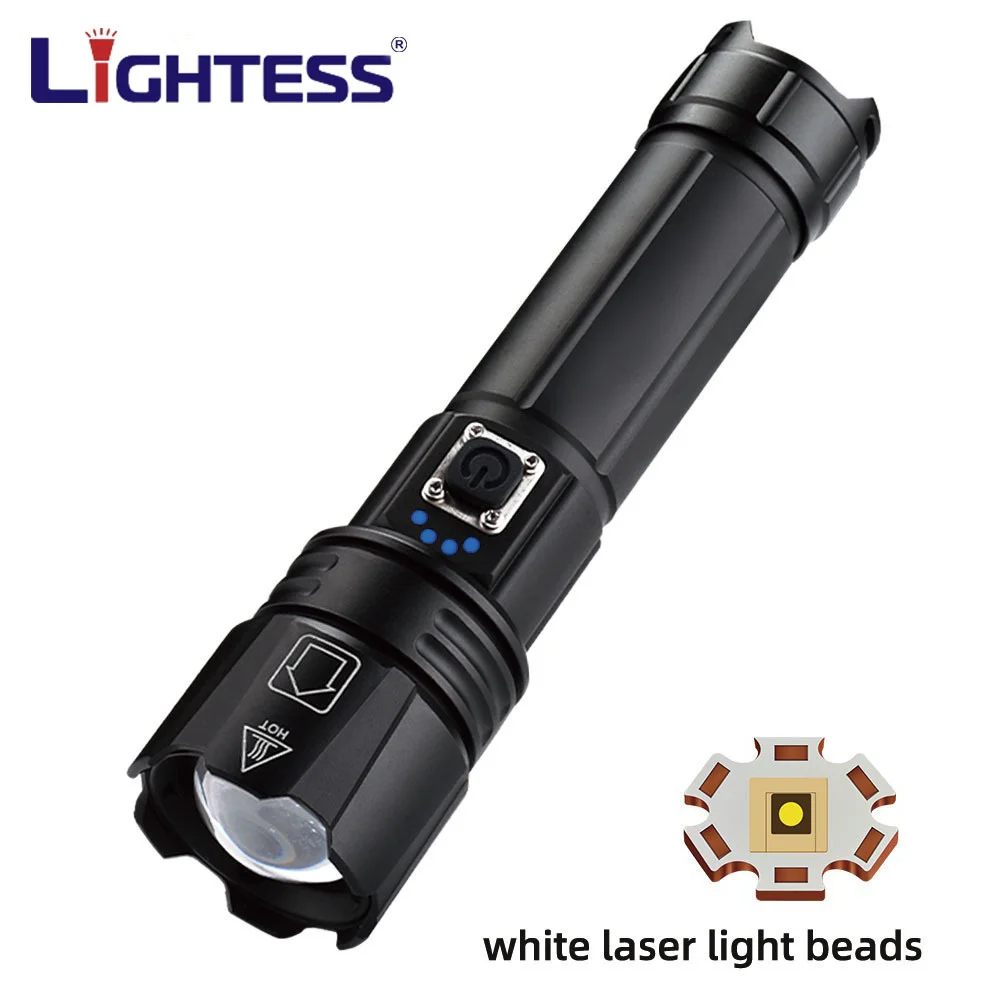 

White Laser Tactical Flashlight USB Rechargeable Portable Zoom Torch 50000 Lumens Powerful LED Flashlight Long Shot 2000M