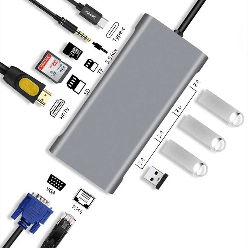 Trumsoon USB C Hub to 4K HDTV RJ45 Lan USB 3.0 2.0 SD TF Card Reader Type C Dock for MacBook iPad Samsung S21 Dex PS5 TV Switch images - 6