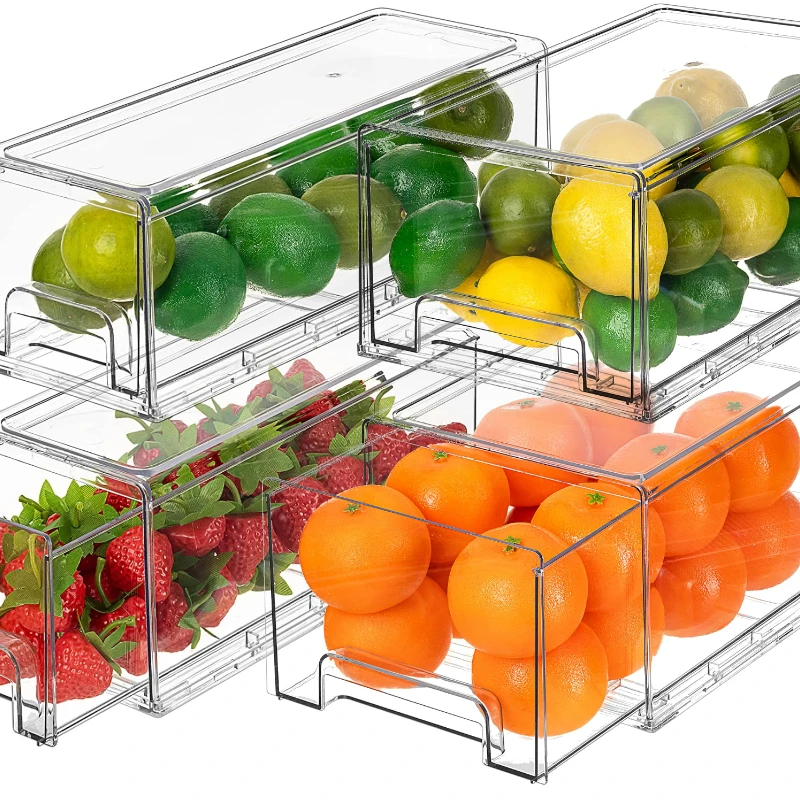 

Fridge Drawers - Clear Plastic Stackable Pull-Out Refrigerator Organizer Bins - Food Storage Containers for Kitchen, Refrigerato