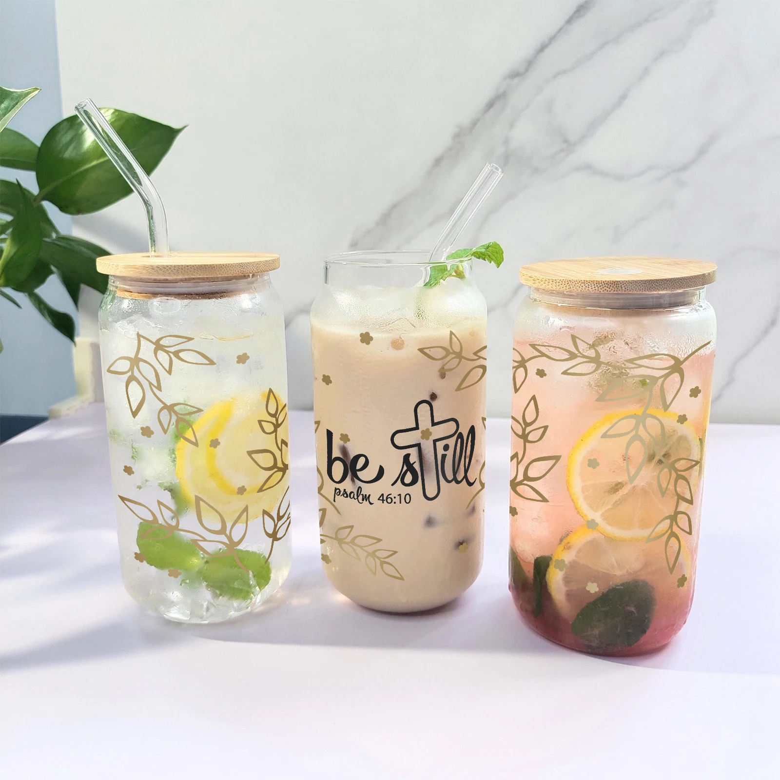 16 унций художественная буква полый лист узор 3D печать Сублимационное стекло