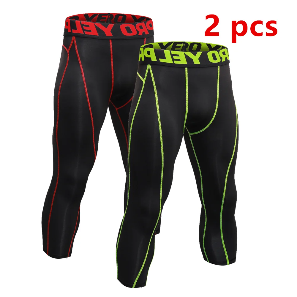 

2 Pcs Mens Compression Pants 3/4 Athletic Gym Leggings Workout Yoga Running Tights Base Layer Sport Wear