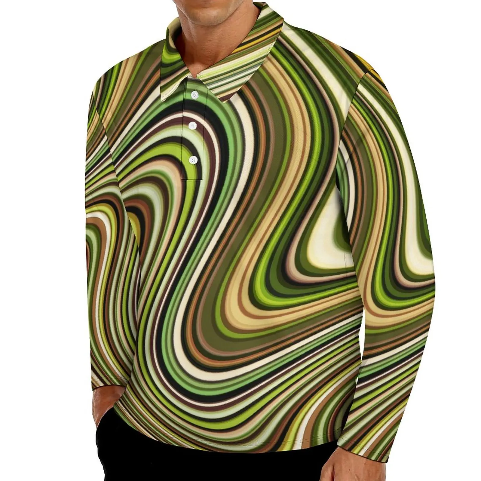 

Футболка-поло мужская с длинным рукавом, Повседневная модная рубашка с абстрактным принтом жидкости, большие размеры 4XL 5XL