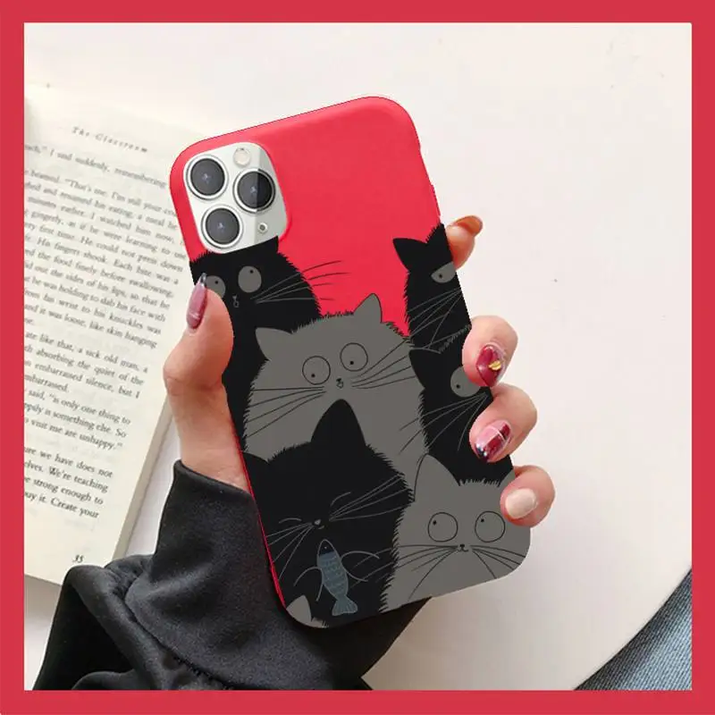 

Cute black cat Phone Case for iPhone 11 12 13 Mini Pro Xs Max 8 7 6 6S Plus X XR Solid Candy Color Case