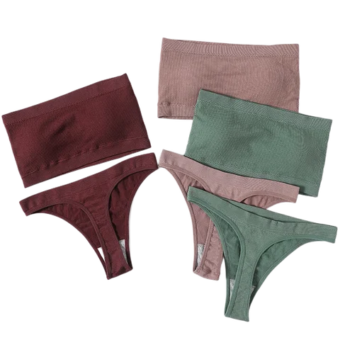 Women Seamless Bra Set Strapless Lingerie Set Sexy Brazilian Panties Bikini Push Up Bra Top Female Rib Bandeau Bra Underwear Set