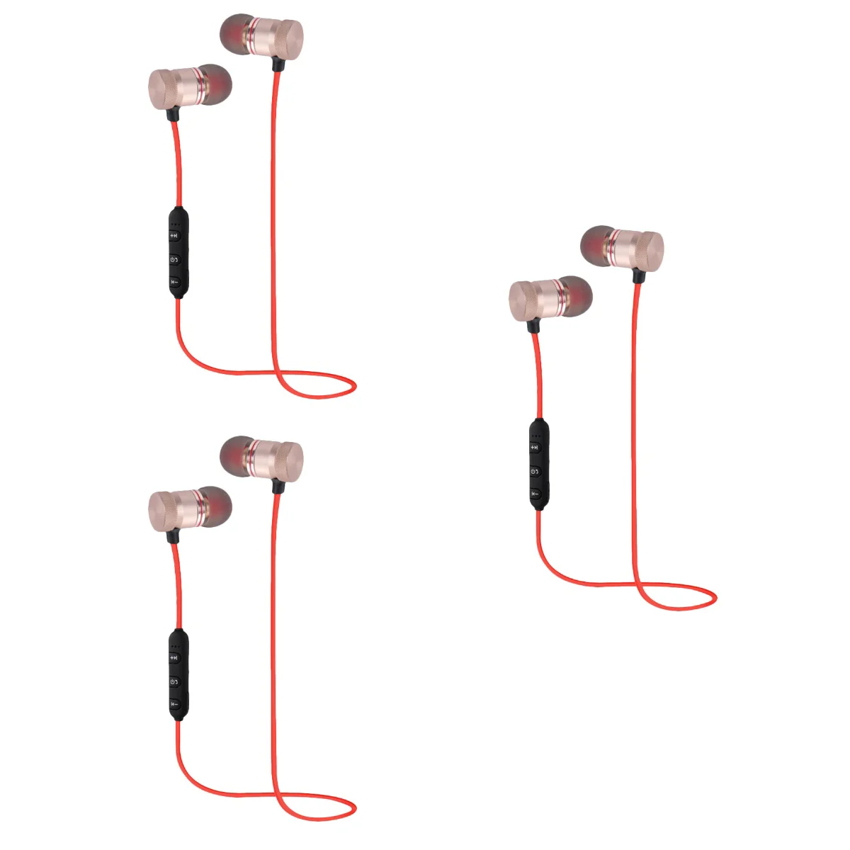 

3pcs Magnetic Wireless Headset Wire Control In-Ear Headphones Handsfree Stereo Earphone (Golden)
