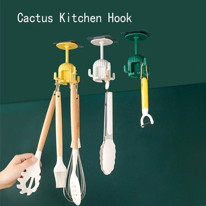 

1pcs Cactus Hook 360° Rotatable Kitchen Bathroom Storage Holder Wall Hanging Free Punch Multifunctional Organizer Holder