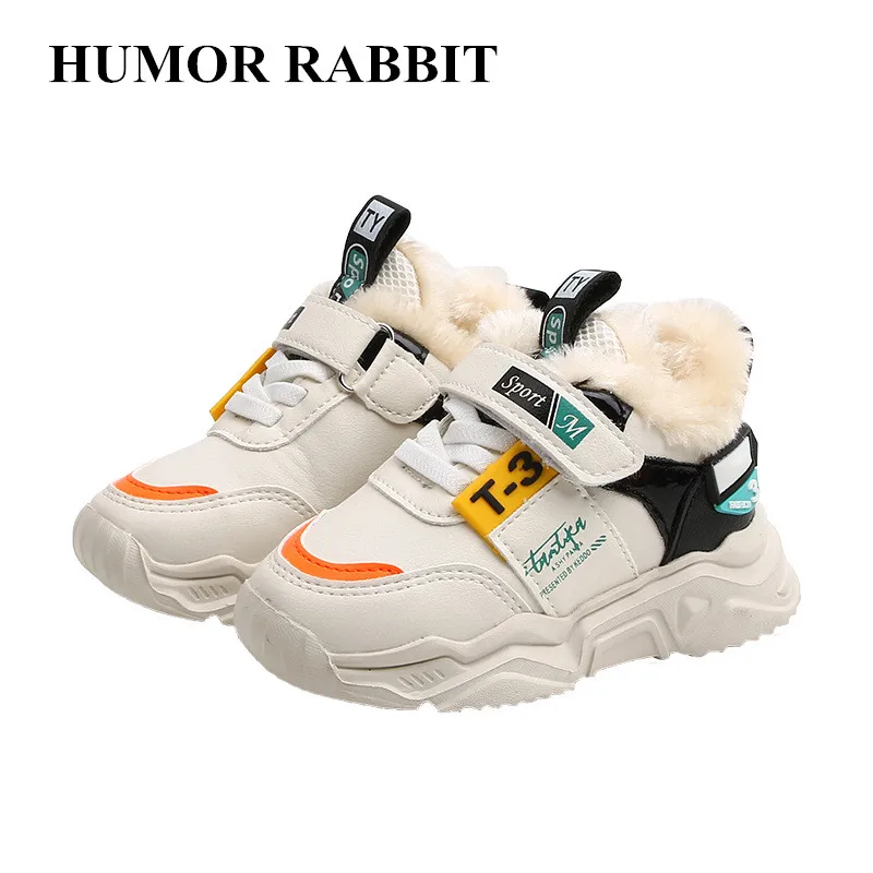 Winter Children Sport Shoes Girls Breathable Plush Warm Boys Sneakers Boots Soft Light WIth Fur Outdoor Kids Running Shoes 21-30