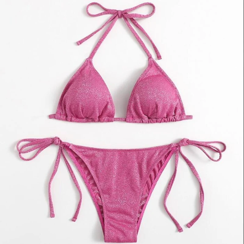 

Новинка, сексуальное блестящее бикини с лямкой на шее и блестками, 2022, женский купальник, женский купальник, комплект из 2 предметов, купальн...