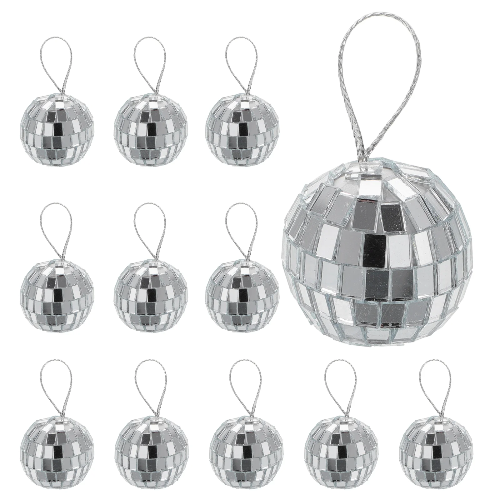 

12 Pcs Disco Mirror Ball Glass Balls Decor Effect Hanging Silver Mini Cake Ornament Prom Mirrorball